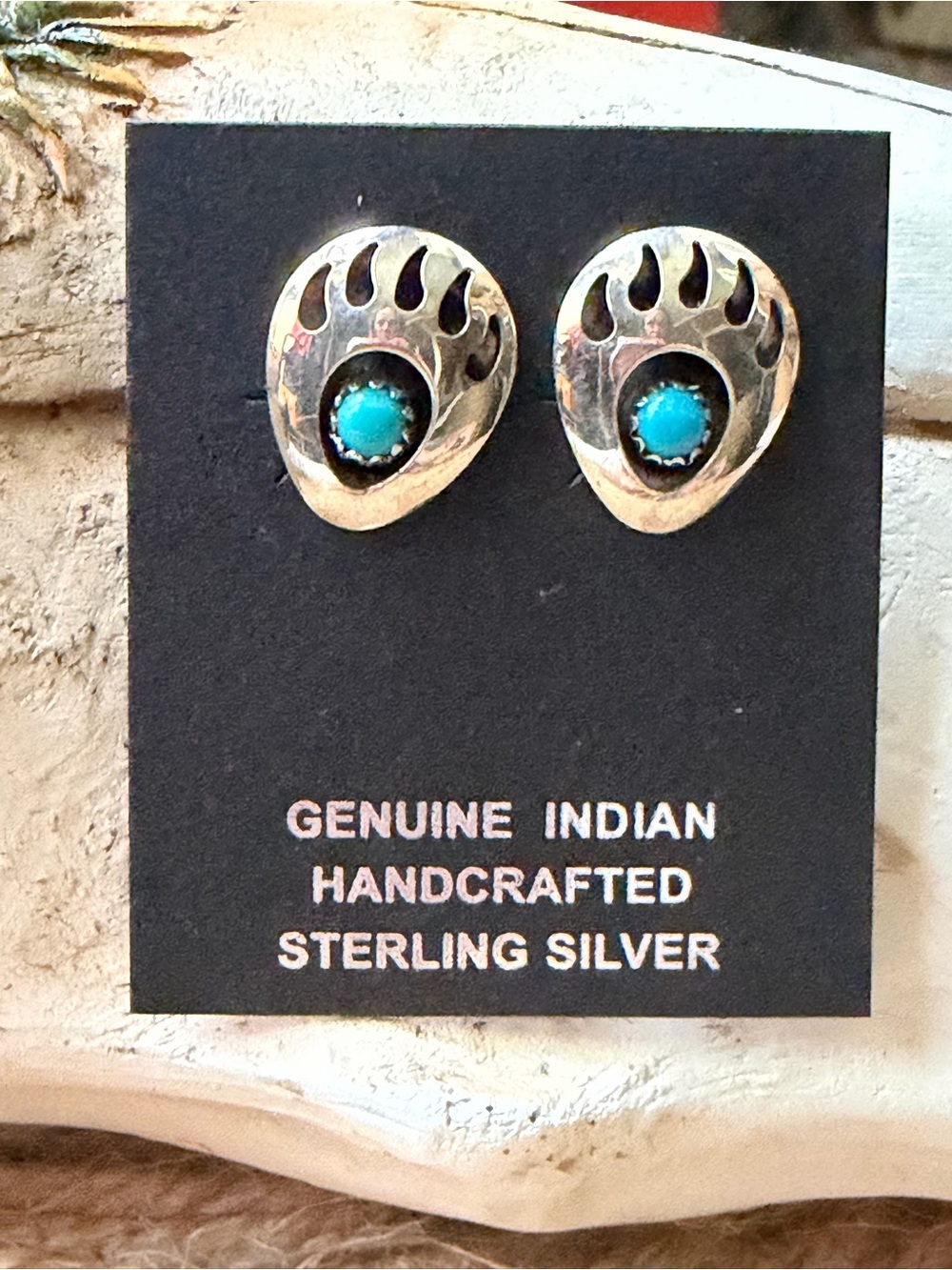 Navajo Turquoise Sterling Silver Bear Claw Earrings - Handcrafted